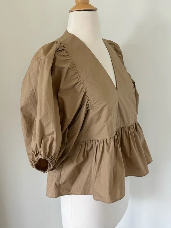 HUNTER BELL Landry Top Womens Medium Poplin Cotton Puff Short Sleeve Cropped