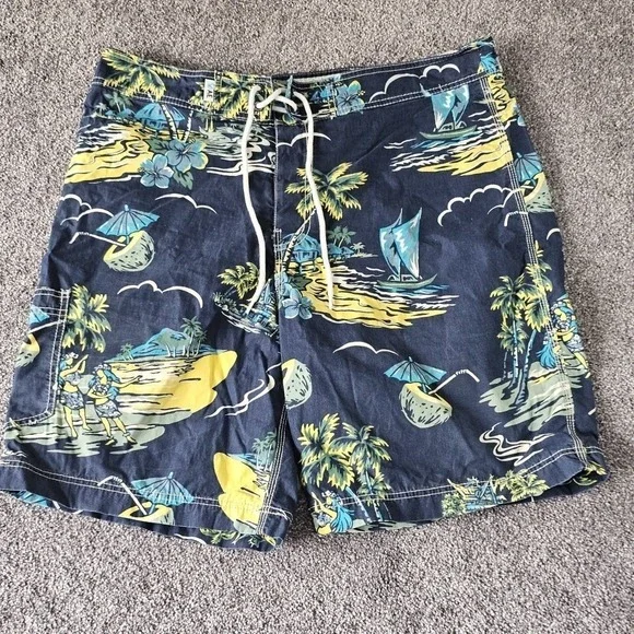 American Eagle Board‎ Shorts Mens 36 (fits 38) Navy Blue Tropical Hawaiian Surf
