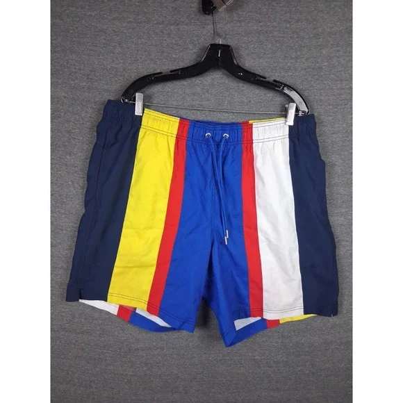 Lands End Mens Shorts XL Vertical Stripe Multi Color Block Volley‎ Swim Beach