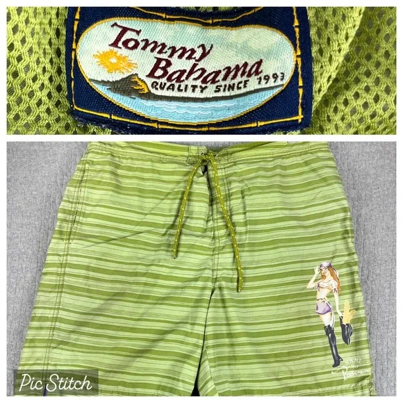 Vintage Tommy Bahama Pin Up girl pirate Board Shorts Men XL (35) swim‎ trunks