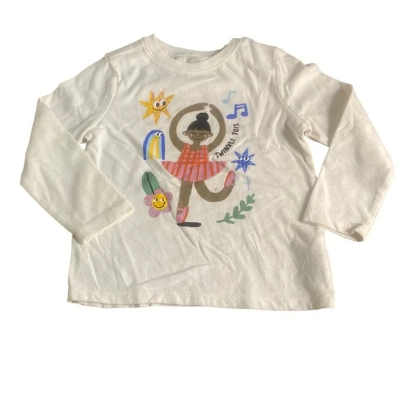 Old Navy Graphic Tee‎ Kids White Twinkle Toes Ballerina Long Sleeve SIZE 3T