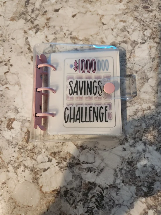 $1000 Savings Challenge Clear Binder with Pink Accents