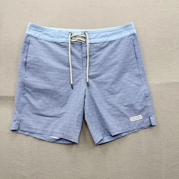 Fair Harbor Board Shorts Mens 34 Blue Wave Print Swim Trunks Quick Dry Stretch