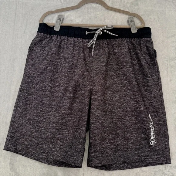 Speedo Men's Swim Trunks Shorts Gray Lined Drawstring Pockets‎ Size Large