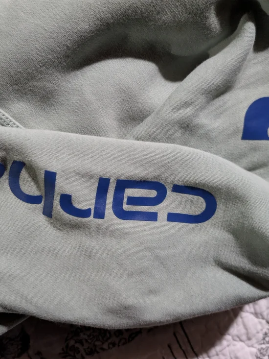 Carhartt Women's Light Gray Pullover Hoodie with Blue Logo