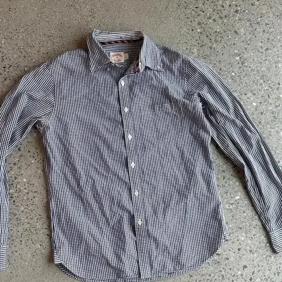 Brooks Brothers men’s medium shirt white & blue gingham button up cotton navy