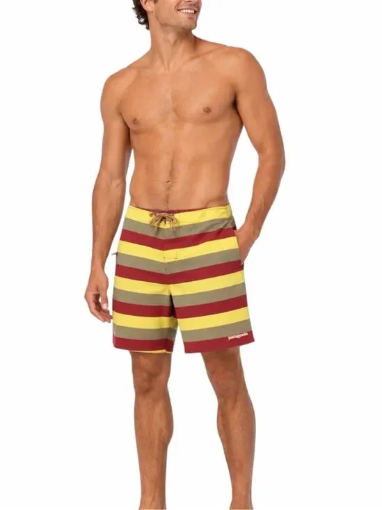 PATAGONIA Men’s Striped Wavefarer Board Shorts Red Yellow Beige Size 32