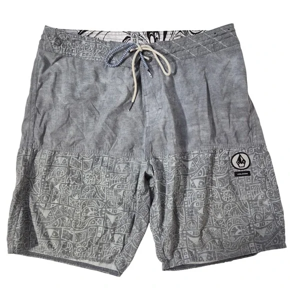 Volcom Board Shorts Mens 32 Gray‎ Slingers Tribal Print Hybrid A0811604