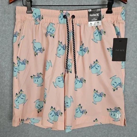 Hurley Stay Til Two Volley Swim Shorts Tropical‎ Drink Pink Men's Sz Large New