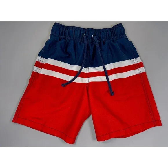 H&M‎ Swim Trunks Mens XS Red Navy Blue Excellent Colorblock Striped Mesh Lined