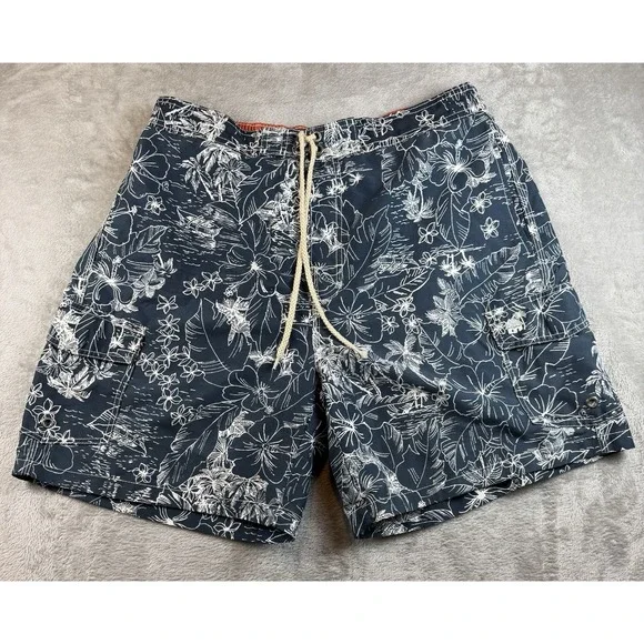 Caribbean Joe Swim Trunks Men's Large Blue Island‎ Print Board Shorts