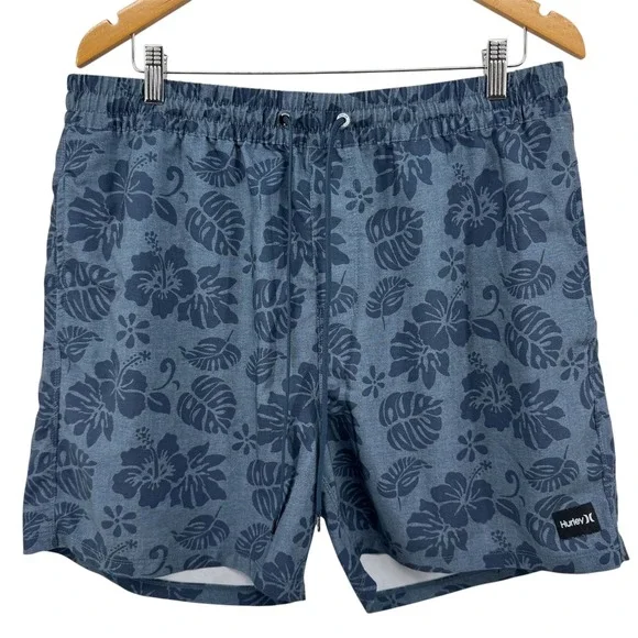 Hurley‎ Board Shorts Mens XL Blue Floral Hibiscus Tropical Swim Trunks 6