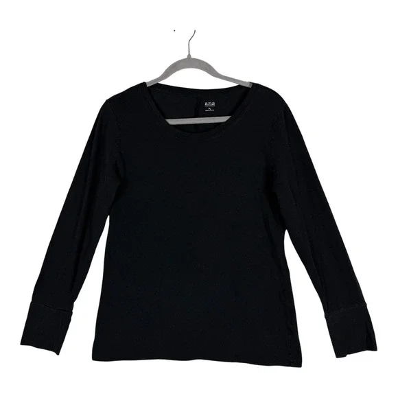 A.n.a Shirt Womens PL Black Scoop Neck Long Sleeve‎ Jersey Stretch Basic Tee