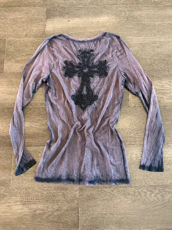 Velvet Stone Beaded Cross Back Long sleeve