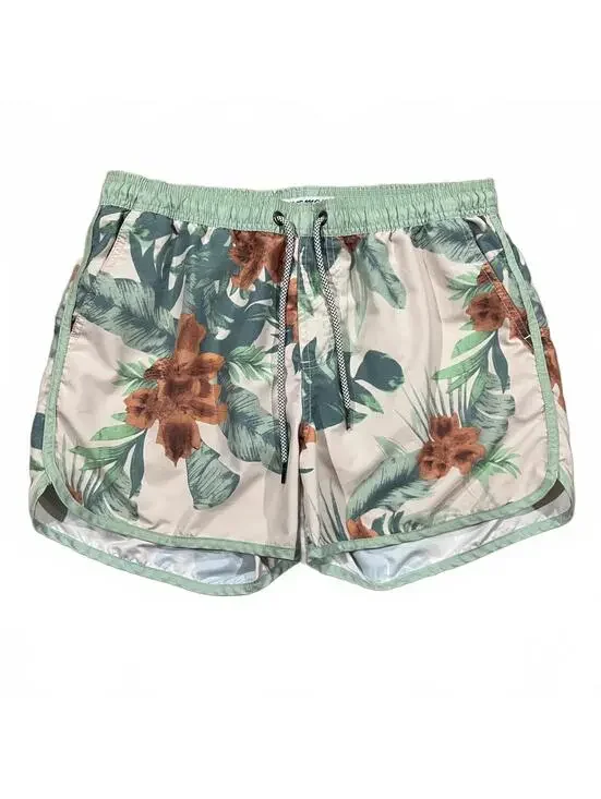 MaaMgic Mens Swim Trunks Size Small Vintage Floral Quick Dry Mesh Lined Green