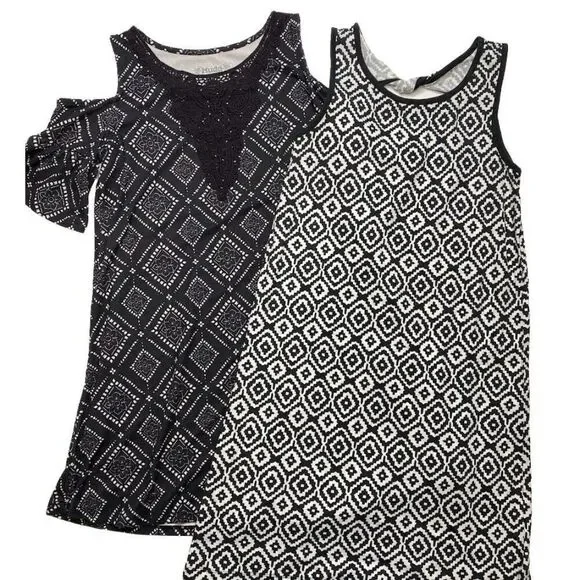Lot of 2 Girls Black White Dresses Old Navy & Mudd 10 12‎