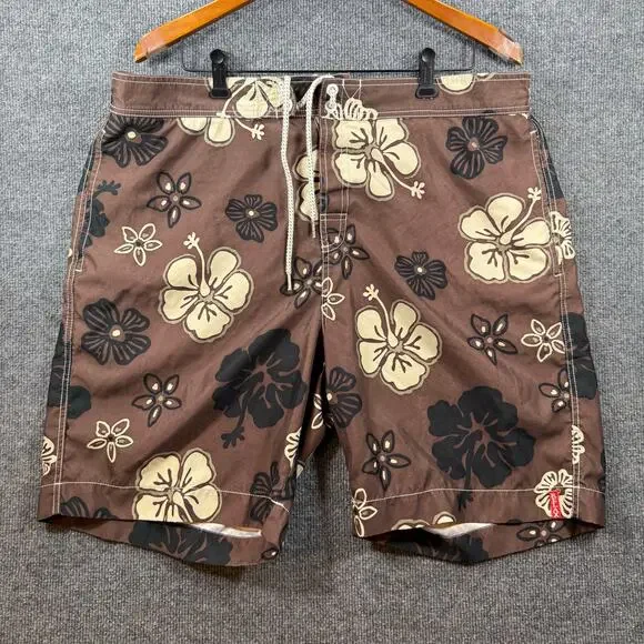 Tommy Bahama Relax Swim Shorts Men's XL Brown Floral Allover Lined Drawstring