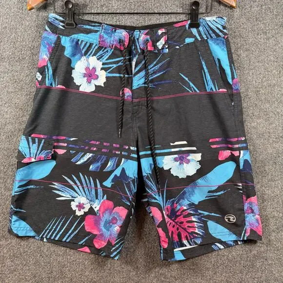 Ocean Current Swim Shorts Men's 32 Black/Blue Floral Allover Beachwear Casual