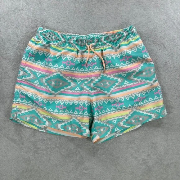 Chubbies Swim Trunks Mens XL Teal Geometric Tribal Print Retro Mesh Lined Shorts
