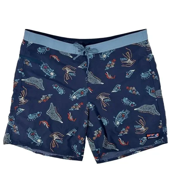 Patagonia Wavefarer Board Shorts Mens Size 40 Clean Currents Print Tidepool 19