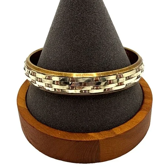 Vintage Basket Weave Bangle Bracelet Copper Brass Silver 8