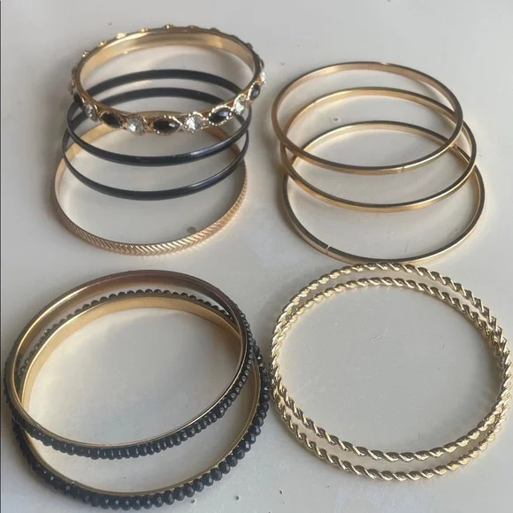 Elegant Gold and Black Bangle Set (11pcs)
