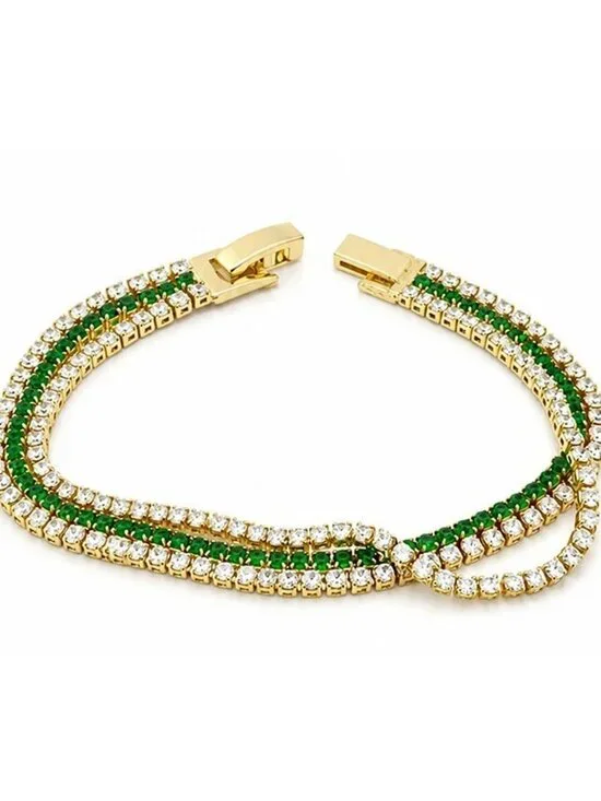 Created Emerald & White Sapphire Bracelet 14k Yellow Gold Plated