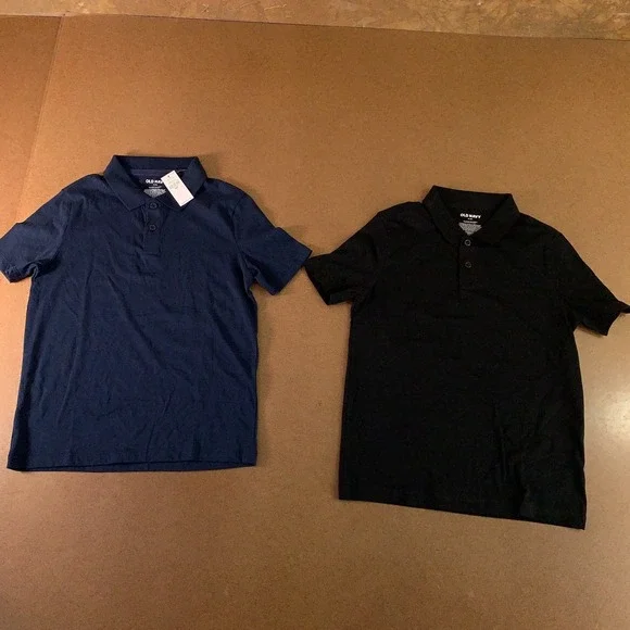 Old Navy Boys Medium (8) Black Blue School Uniform Jersey Polo Shirt 2 Pack NWT