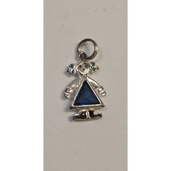 Vintage Jezlaine Sterling Silver Dark Blue CZ Girl Charm Daughter