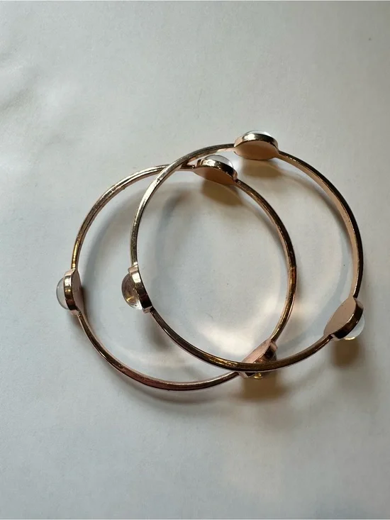 Classic Rose Gold Stone Accent Bangle Bracelet set - Women