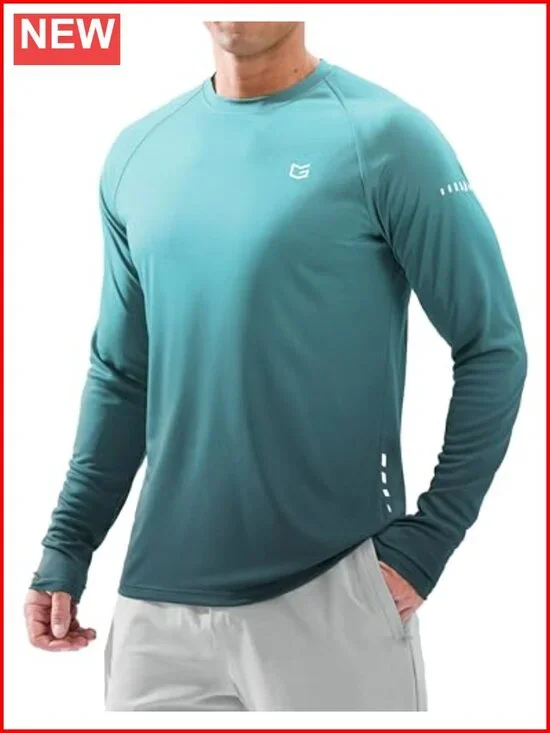 UPF 50+ Men's Long Sleeve Rash Guard Shirt, Lightweight Quick-Dry, Thumb Hole,