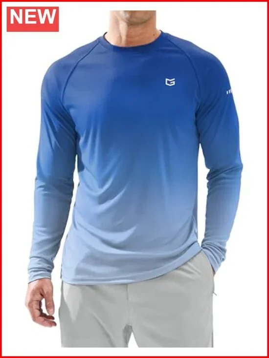 Men's UPF 50+ Long Sleeve Rash Guard Sun Shirt, 100% Polyester, Quick Dry,