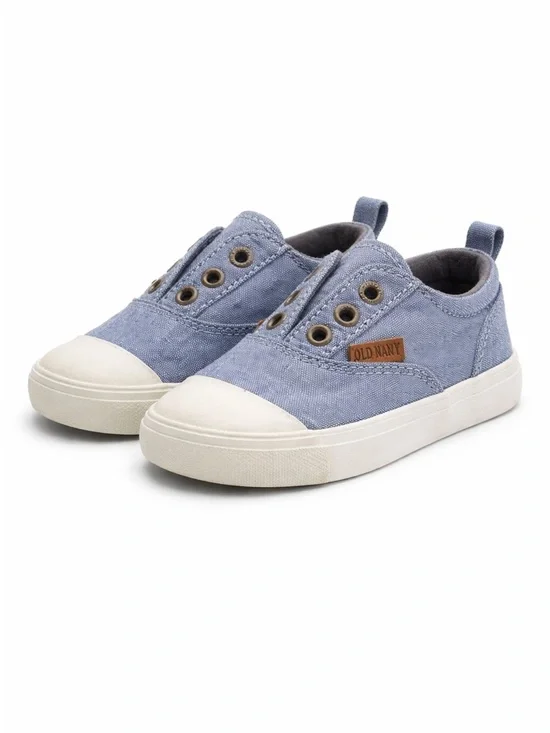 Old Navy Toddler Chambray Slip On Sneakers Size 7 Blue Canvas Shoes