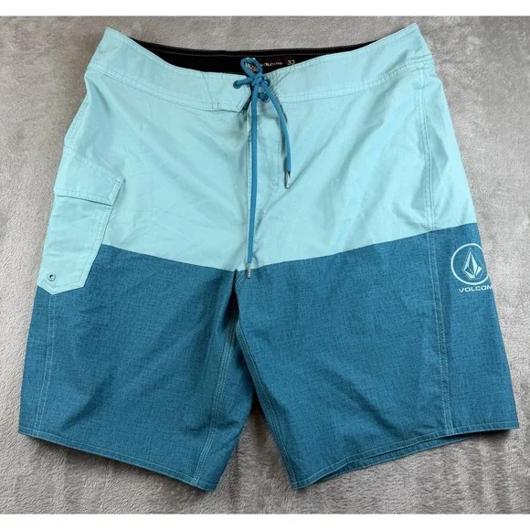 Volcom Board Shorts Mens 33 Blue Swim Trunks‎ Pocket Drawstring No Lining
