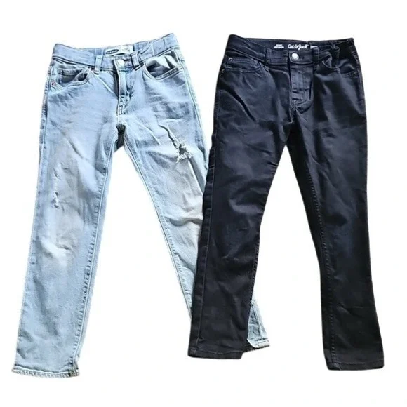 Old Navy & Cat Jack Boys Skinny Jeans Set Distressed Black Stretch Size 8 Bundle