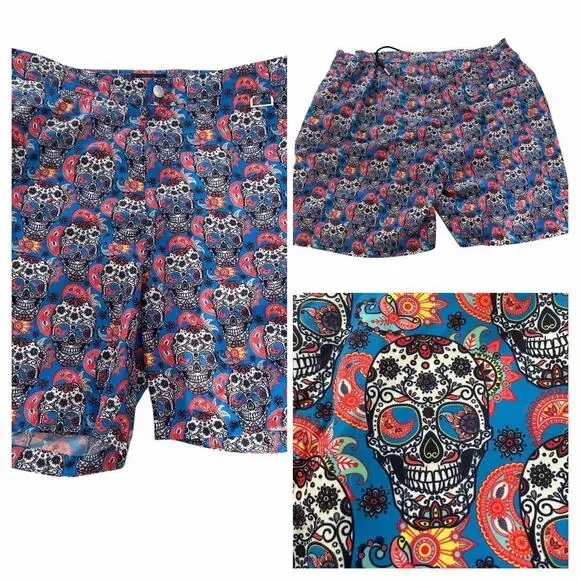 Peter Millar Collection Sugar Skull Print Swim Trunks Blue XL