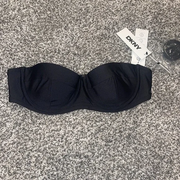 Womens DKNY Black Bikini Top Size Small NWT Strapless Removable Straps