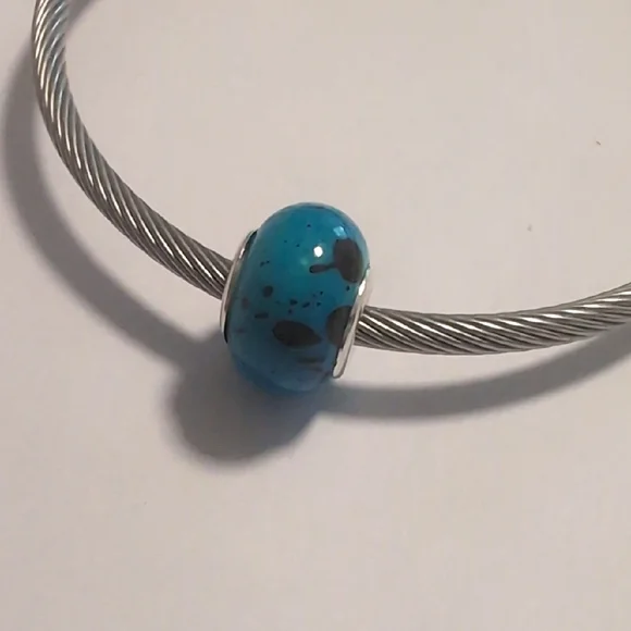 Blue And Black‎ Splattered Charm for Pandora Style Bracelet