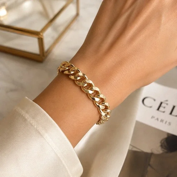 Vintage Luxor Tropic Gold Tone Curb Link Bracelet German Made Chunky Glam Chain