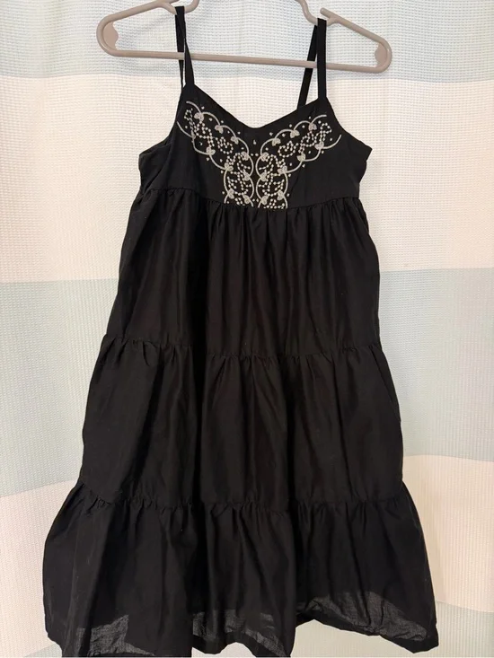 Old Navy Black Tiered Sundress with White Embroidered Yoke