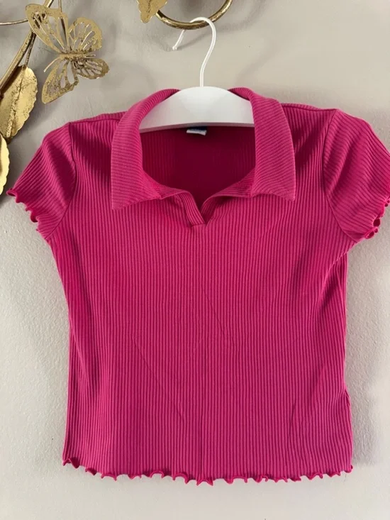 Old Navy Fitted Ribbed Collared Crop Top - Hot Pink