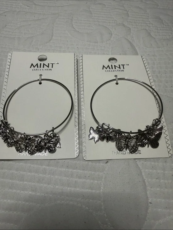 Set of 2 MINT Collection Silver Butterfly Charm Bracelet