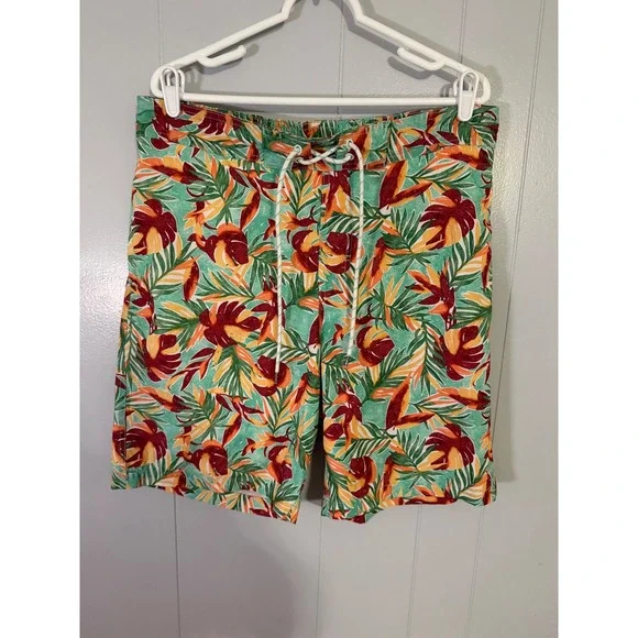 Goodfellow & Co Swim Trunks Mens Large‎ Green Tropical Floral Drawstring Mesh