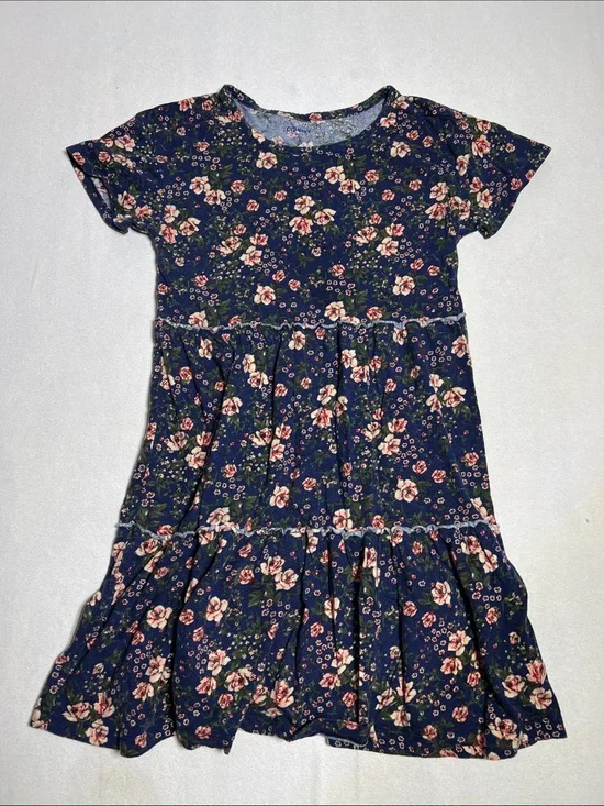Old Navy Navy Floral Short-Sleeve Tiered Dress