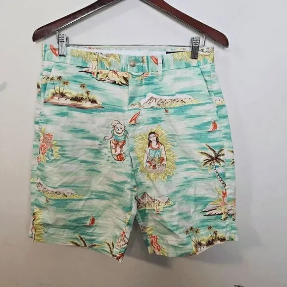 Polo Ralph Lauren Hawaiian Teddy Bear Surfing Aloha Board Shorts Stretch Classic