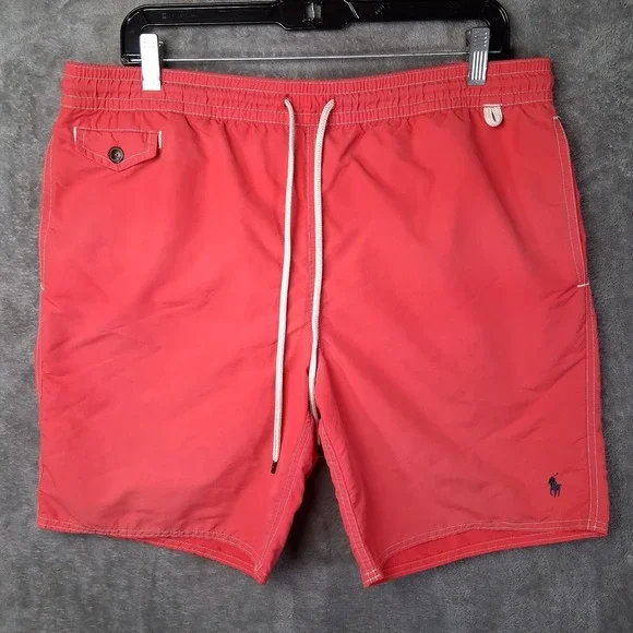 Polo Ralph Lauren Swimwear Shorts Men Size Large Red Pastel Lined Elastic Waist