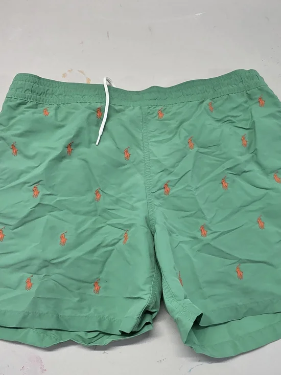 Polo Ralph Lauren Traveler Classic Swim Trunks Green And Orange Pony Size Medium