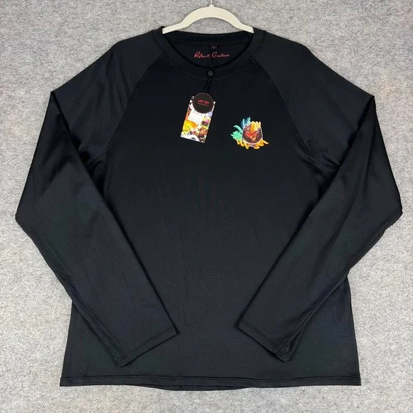 Robert Graham Long Sleeve Rashguard Shirt UPF 50+ Black Mens Large L