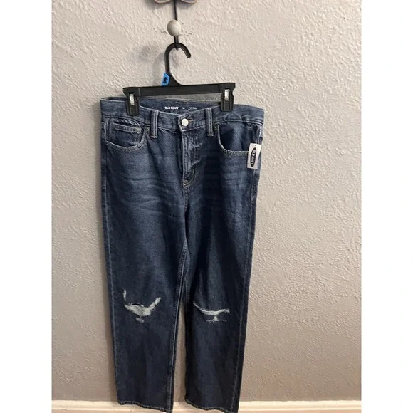 Old Navy Loose Denim Blue Jeans Girl's Size 16 Adjustable Waist