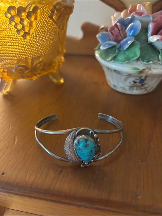 Turquoise Stone Sterling Silver Cuff Bracelet - Women Jewelry